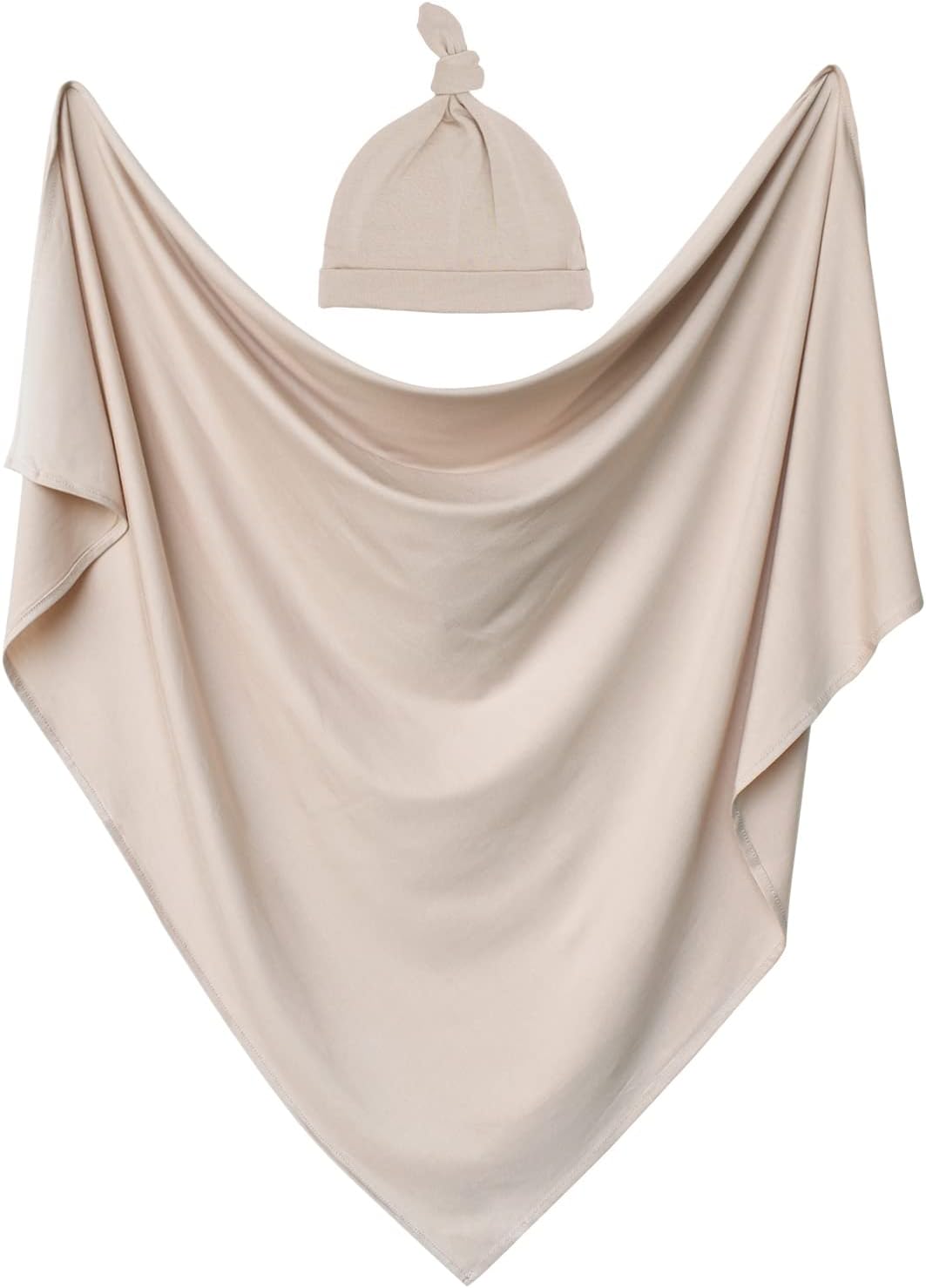 OWLOWLA Swaddle Blanket and Hat Set Newborn Swaddle Wrap Baby Receiving Blanket for Baby Boys Girls(Sand)