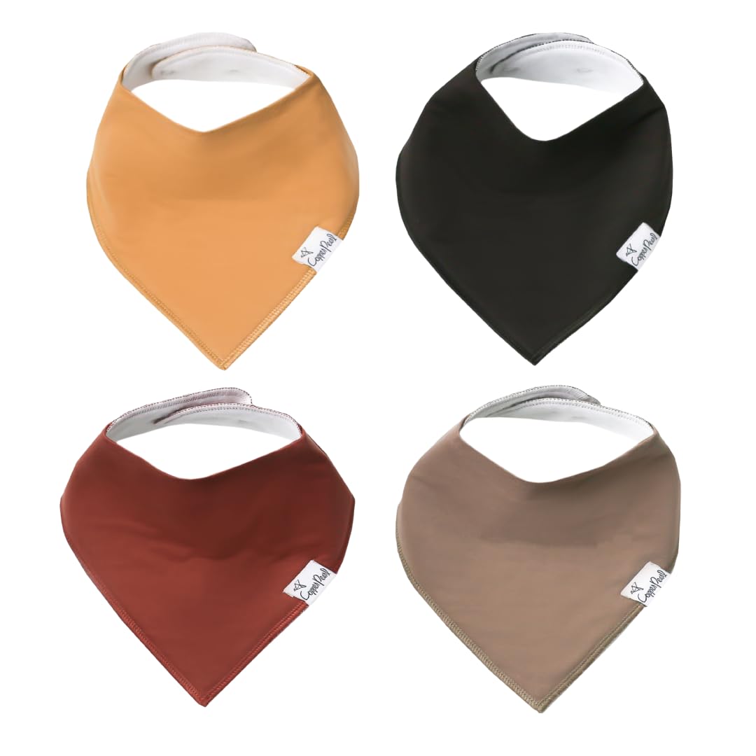 Copper Pearl 4 Pack Soft Cotton Baby Bibs for Drooling and Teething, Absorbent Drool Bibs for Baby Girl and Boy, Adjustable to Fit Newborns to Toddlers, Tons of Styles (Dune)