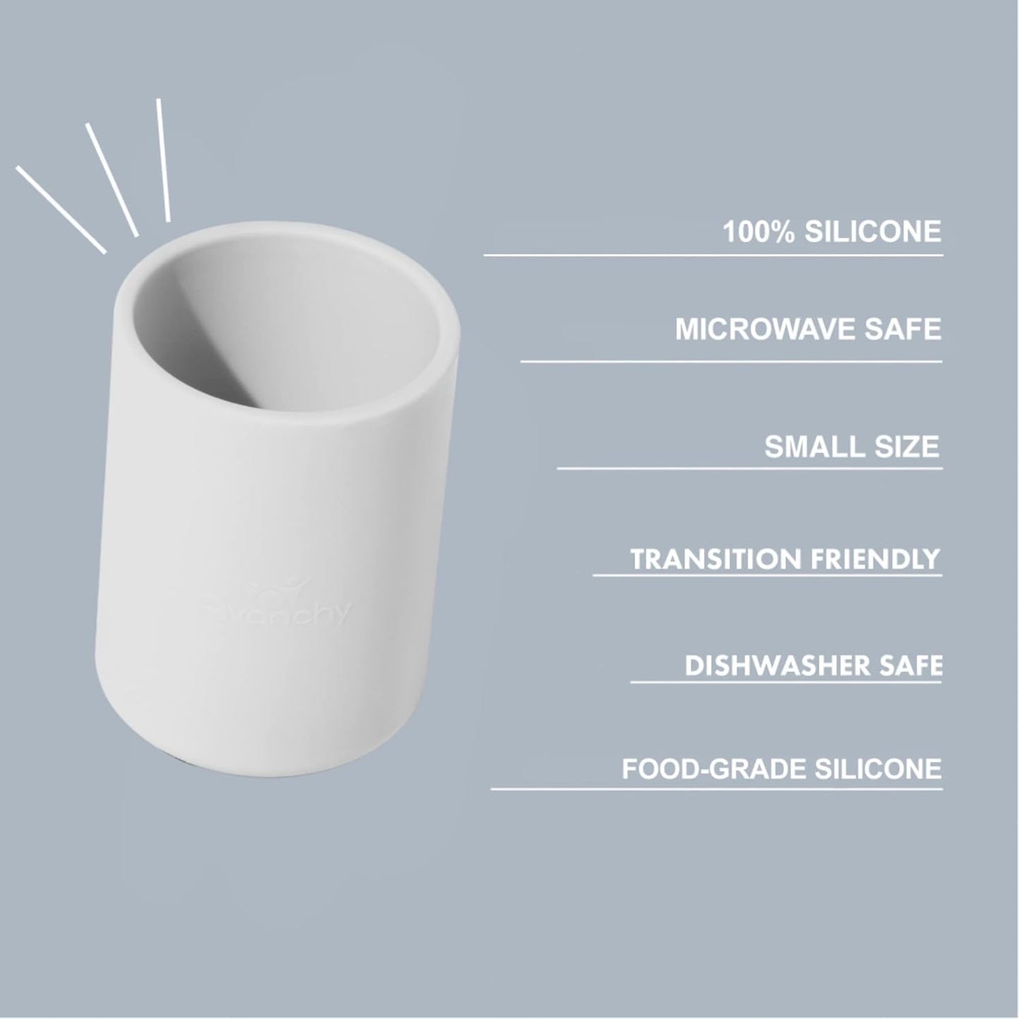 Avanchy Silicone Training Cup – 12 oz Open Cup for Toddlers and Infants – Ideal for Baby Led Weaning and Transitioning from Bottles, Gray