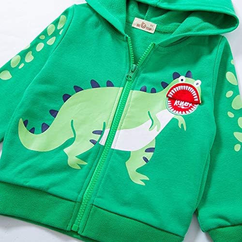 Toddler Boys Full Zip Dinosaur Hoodies Comfortable Sweatshirt