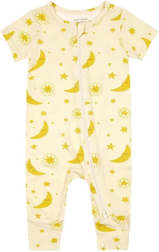 Teach Leanbh Toddler Unisex Baby Bamboo Viscose Pajamas 2 Way Zipper Short Sleeve Footless Romper Jumpsuit Sleep and Play