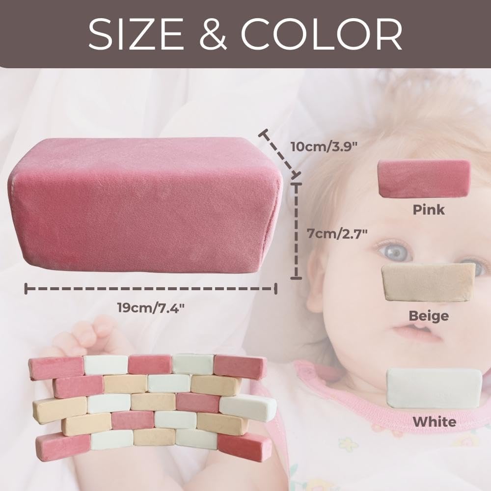 Wonder Space Plush Foam Blocks - Nursery Building & Stacking Toys for Toddlers Boys & Girls, Soft Smooth Velvet Cover, Early Education Gross Motor Skills & Brain Development (24 Bricks, Soft Blush)