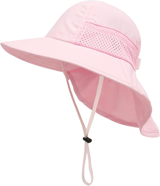 XIAOHAWANG Girls Sun Hat Baby Beach Hats Boys UPF 50+ Kids Summer Protection Cap Toddler Breathable Caps Wide Brim Neck Flap