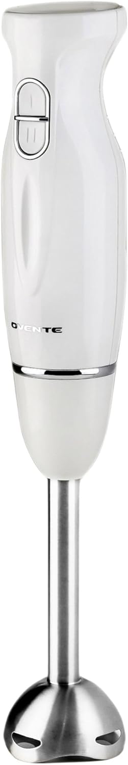 OVENTE Immersion Hand Blender, 300W Electric Handheld Portable Stick Mixer with 2 Mixing Speed and Stainless Steel Blades for Effortless Blending Smoothies, Shakes, Puree or Baby Food, White HS560W