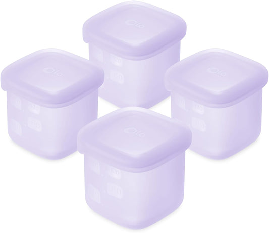 Olababy Clear Sense Silicone Storage Containers 4pk for Baby Food, Snacks, Formula, Puree, Sauce & More | Micro Plastic & BPA-Free | Daycare Essentials for Toddlers and Kids (Lilac, 4 oz / 120 ml)