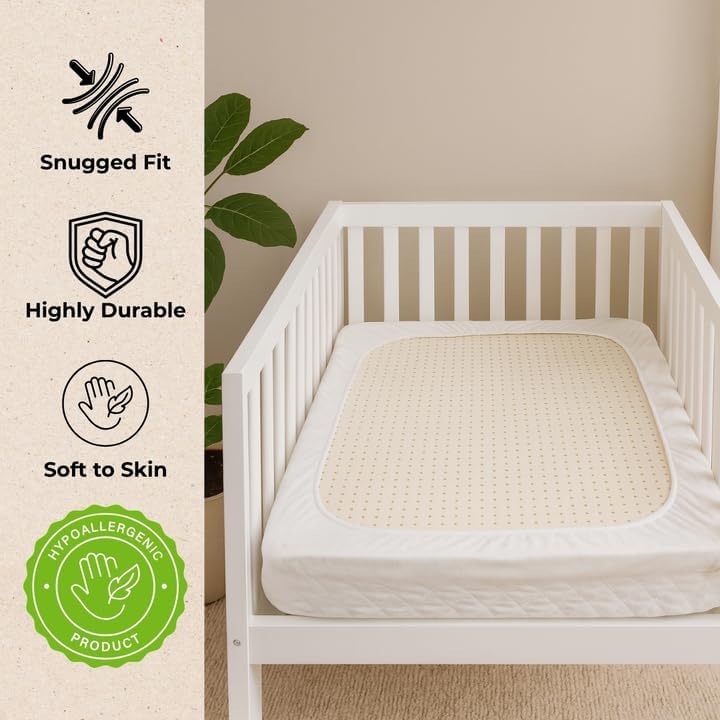 Organic Cotton Crib Mattress Protector - Water Resistant Fitted Sheet Liner Pad, Skin Friendly, Chemical-Free Pure Cotton [GOTS-Certified] for Mini Sleeper (31"x18") - Made in USA