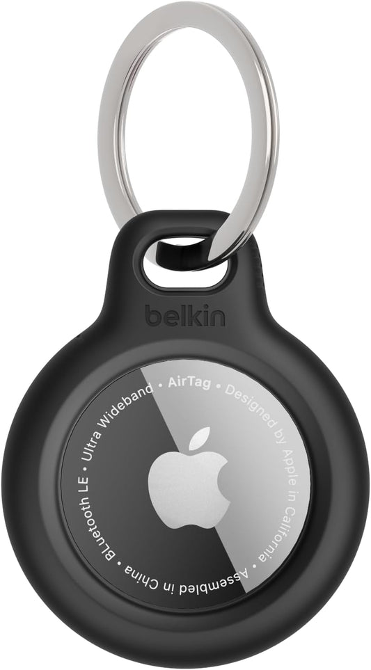Belkin Apple AirTag Secure Holder with Key Ring - Durable, Scratch-Resistant Case with Open Face & Raised Edges - Protective AirTag Keychain Accessory for Keys, Pets, Luggage, & More - Black