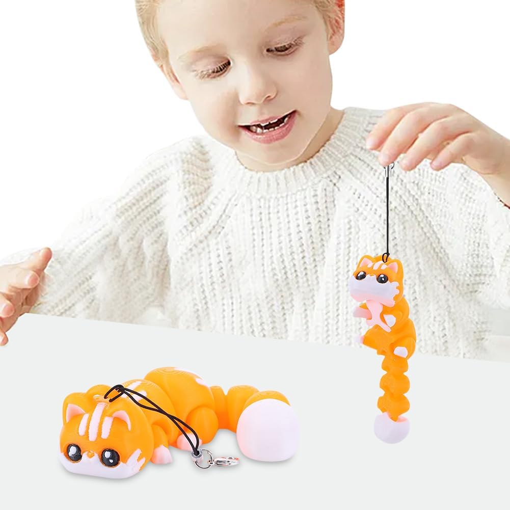 3D Printed Articulating Fox Sculpture,1PCS 3D Printed Animals Toy,Adorable Animal Figurine,Crystal Fox Fidget Toys,Adults Fidget Toys for Autism ADHD,Home Office Decor (Orange Cat), Small