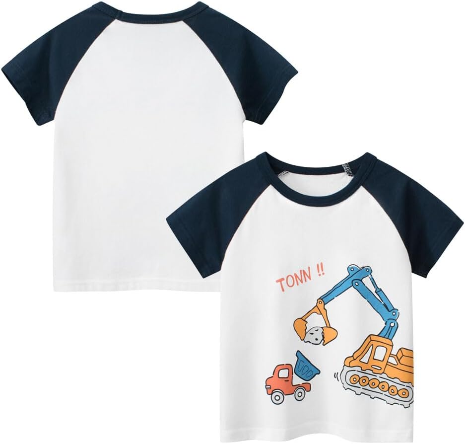 Boys' 4-Pack Excavator Short Sleeve Crewneck T-Shirts Top Tee Size 2-7 Years Toddler Boys' Value Pack Cotton T-Shirt