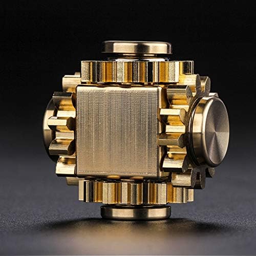 Fidget Cube Spinner, Linkage 4 Gears Figity Spin Finger Games, Metal Brass with Super Smooth Bearings, Durable Mechanics Romoveable, Small Premium Figit Toy - Gold