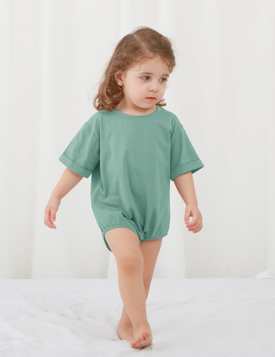 Jimonda Baby Bubble Romper Boy Girl Solid Color T-Shirt Outfits Short Sleeve Bodysuit Organic Cotton 2Pcs