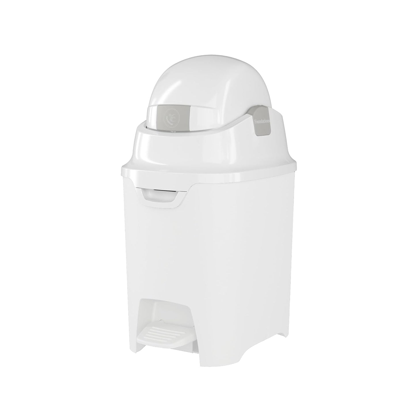 Foundations Mini Hands-Free Diaper Pail with Airtight Lid - Durable & Odorless Diaper Disposal, Large Capacity, Holds up to 30 Newborn Diapers, Refill with Any Bags - White