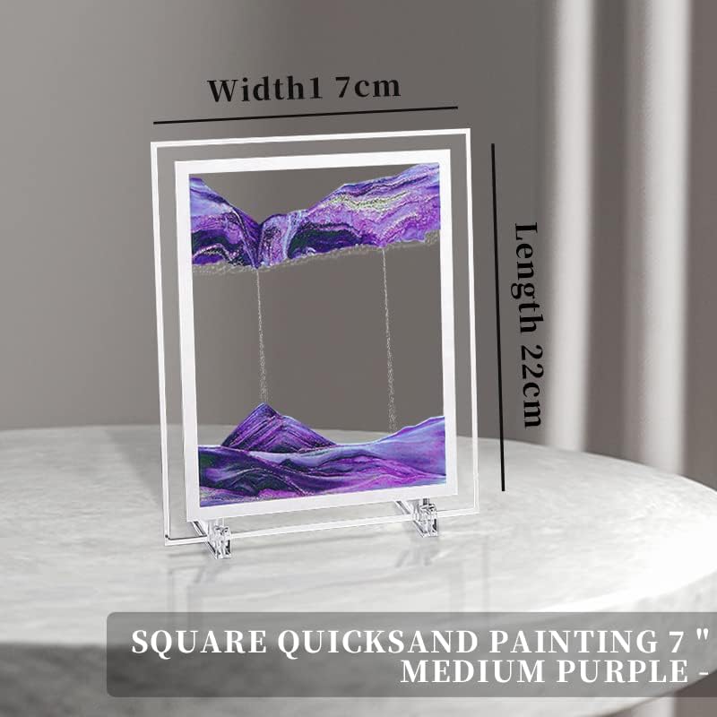 Moving Sand Art Picture 3D Deep Sea Sandscapes Sand Art Liquid Motion Bubbler Timer for Adult Kid Desktop Art Toys for Home Decor and Office(Square+Purble+7In)