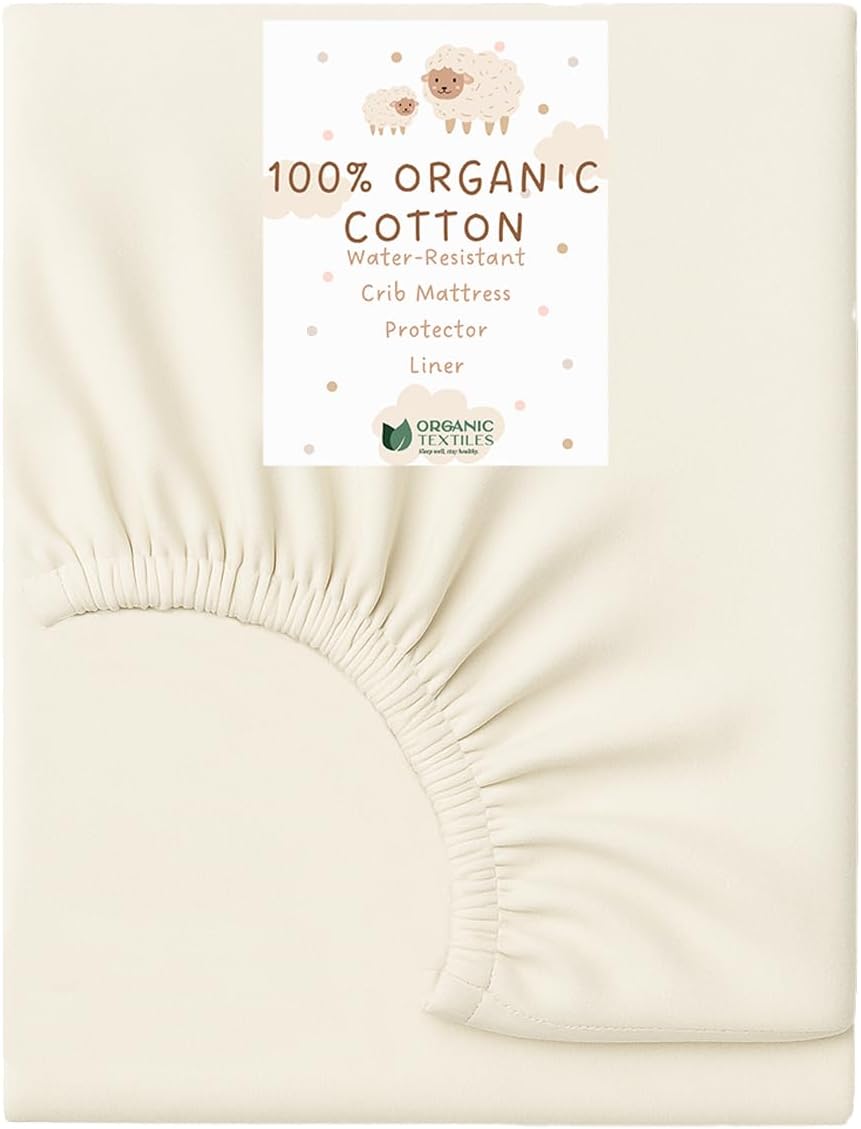 Organic Cotton Crib Mattress Protector - Water Resistant Fitted Sheet Liner Pad, Skin Friendly, Chemical-Free Pure Cotton [GOTS-Certified] for Portable (36"x26") - Made in USA