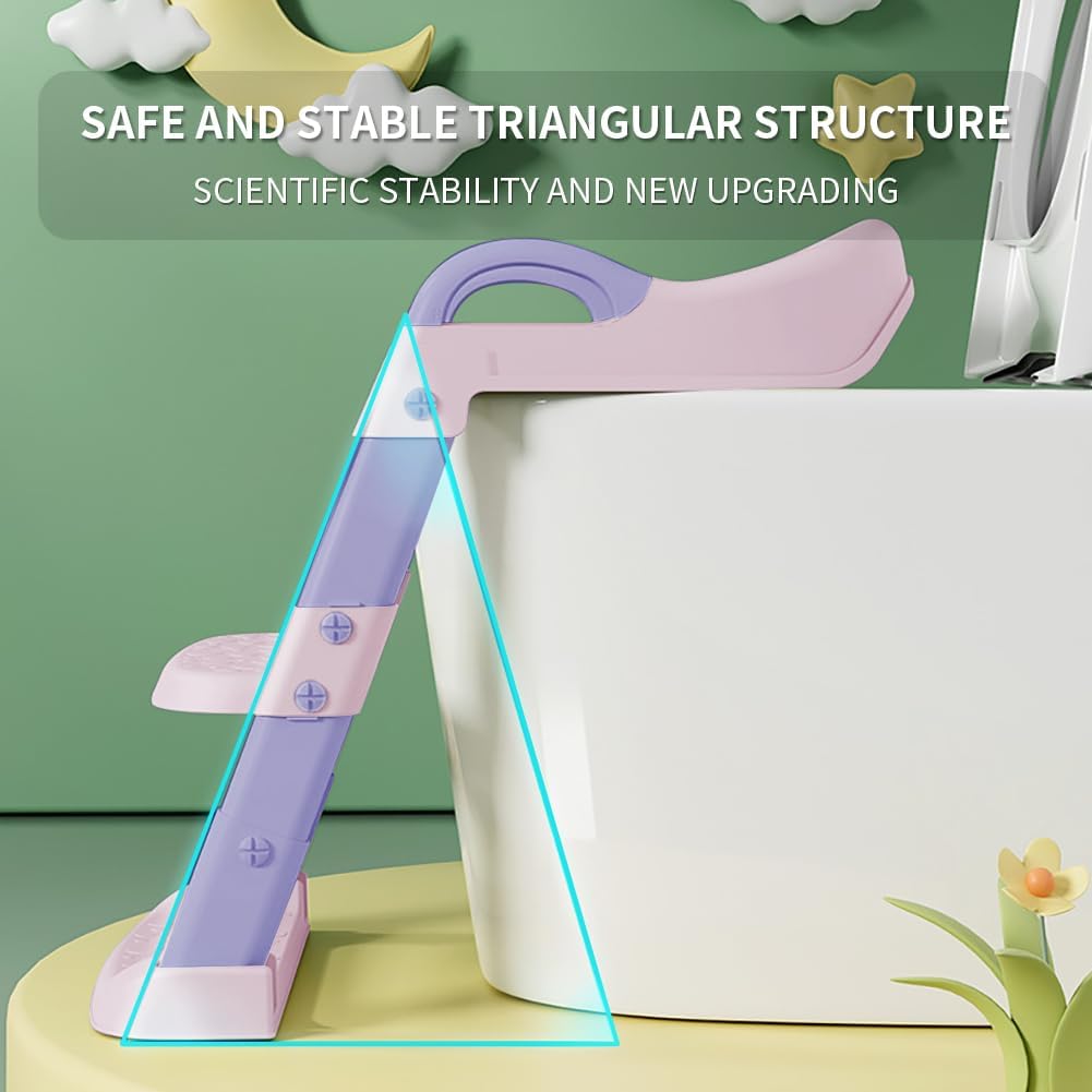 Potty Training Toilet Seat For Boys Girls, Toddler Toilet Seat With Step Stool Ladder, Foldable Toddler Potty Seat For Toilet With Non-Slip Design, Adjustable Height (Purple & Pink)