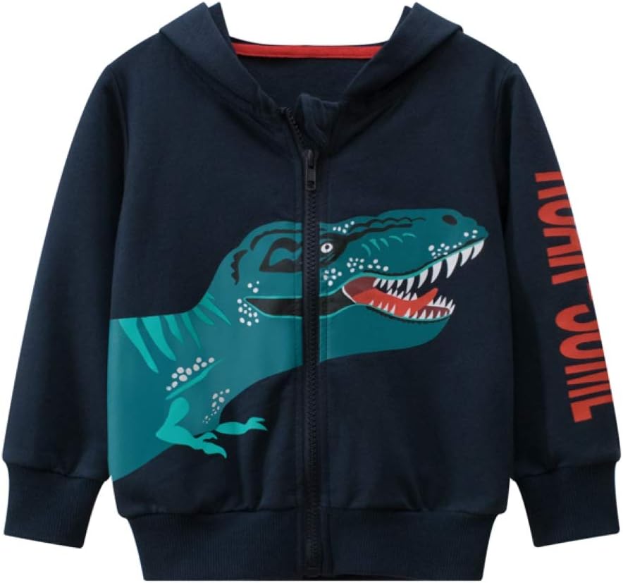 Toddler Boys Full Zip Dinosaur Hoodies Comfortable Sweatshirt