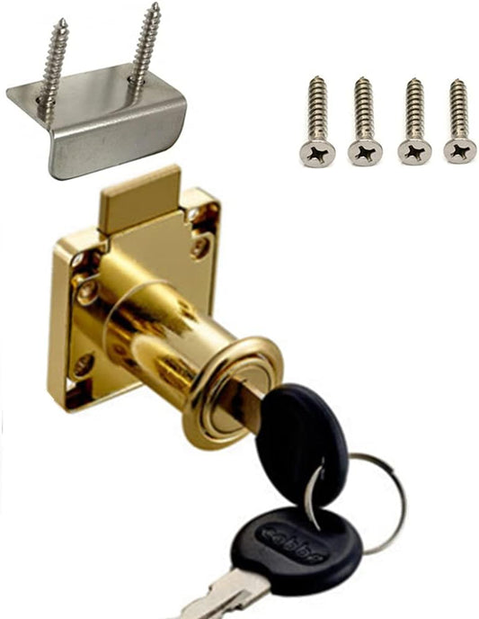 Drawer Lock Letter Box Lock Desktop Lock Door Lock, Model CT-138-32, ((Hole Diameter 0.75 inch / 19MM) for Door Panels with a Thickness of 27 mm-32 mm. 1pcs [Gold Yellow]