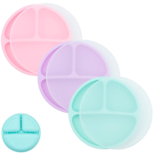 WeeSprout Silicone Divided Plates (With Lids), 100% Food Grade Silicone Divided Plates for Toddlers & Kids, Dishwasher & Microwave Safe