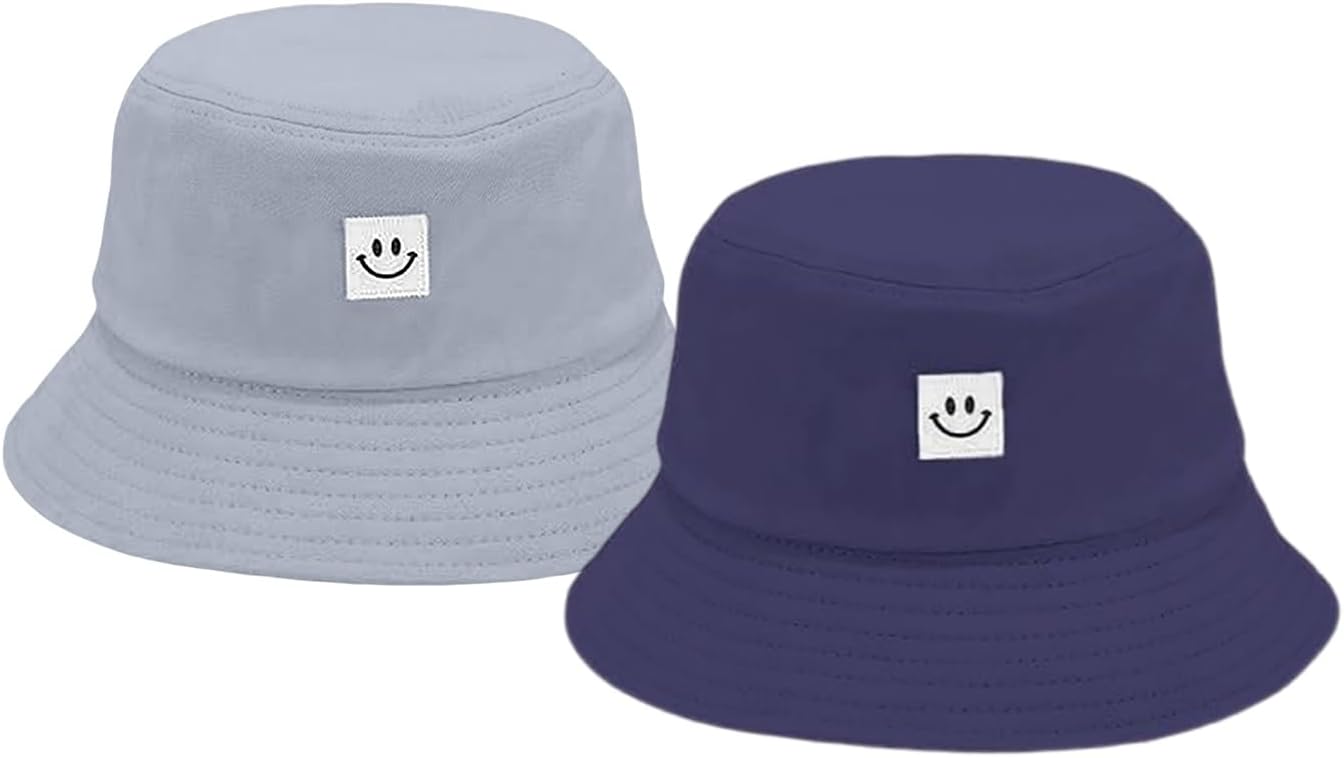 Kids Sun Hat Smile Face Bucket Hat for Girls Boys Summer Sun Protection Cotton Unisex Beach Cap