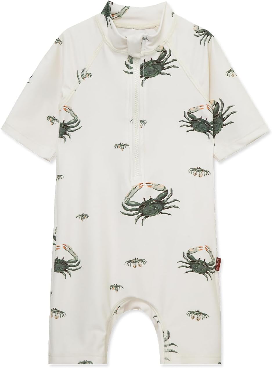 Milkbarn One Piece Swimsuit, Short Sleeve Zipper Bathing Suit for Infant Baby Boy Girl, Toddler Rash Guard Swimwear, Duck