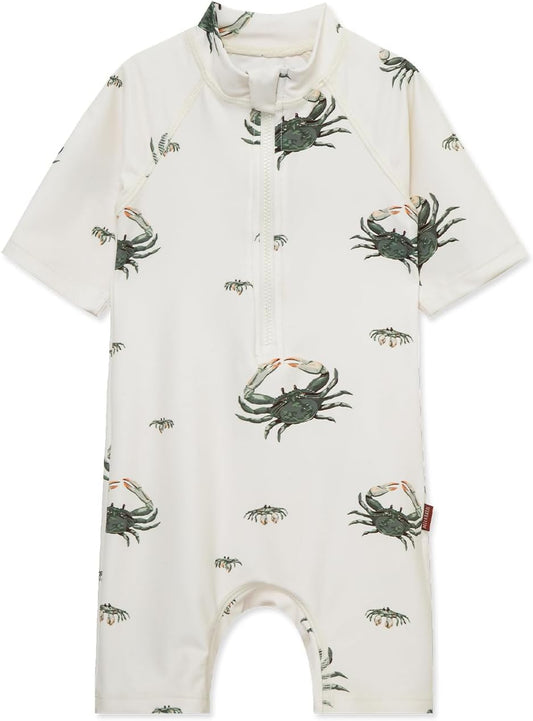 Milkbarn One Piece Swimsuit, Short Sleeve Zipper Bathing Suit for Infant Baby Boy Girl, Toddler Rash Guard Swimwear, Duck