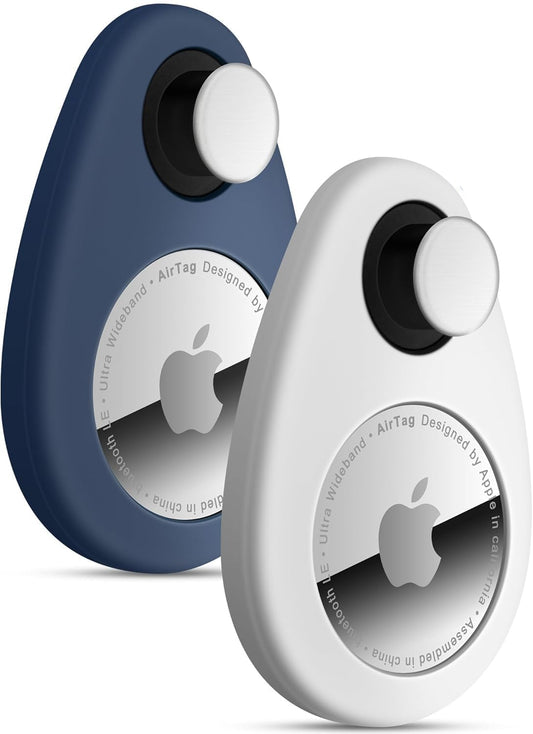 for Airtag Holder for Kids Hidden 2 Pack GPS Tracker Case, Anti-Removal Sercutiry Air Tag Case with Pins, GPS Cover Suitable for Children, Elderly, Pets, Backpack, Luggage (Navy Blue, White)