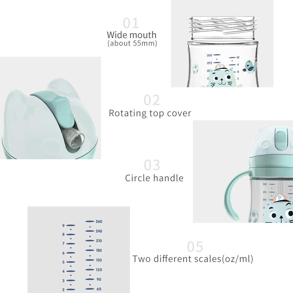 POTATO Toddler Cups Spill Proof Sippy Cup with Handles and Strap, Straw Cups for Babies, 240ML/8oz, Green