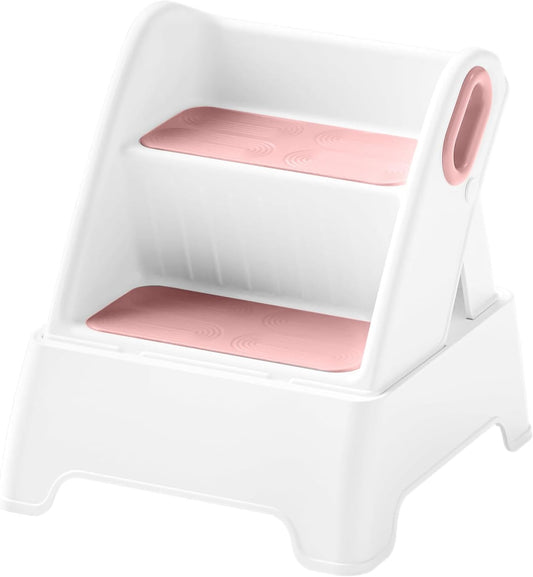 Toddler Step Stool,Adjustable 2 Step Stools for Kids,Removable Sitting Stool for Kitchen Counter Bathroom Sink Toilet Potty Training with Handles and Non-Slip Pads. (Pink-P)