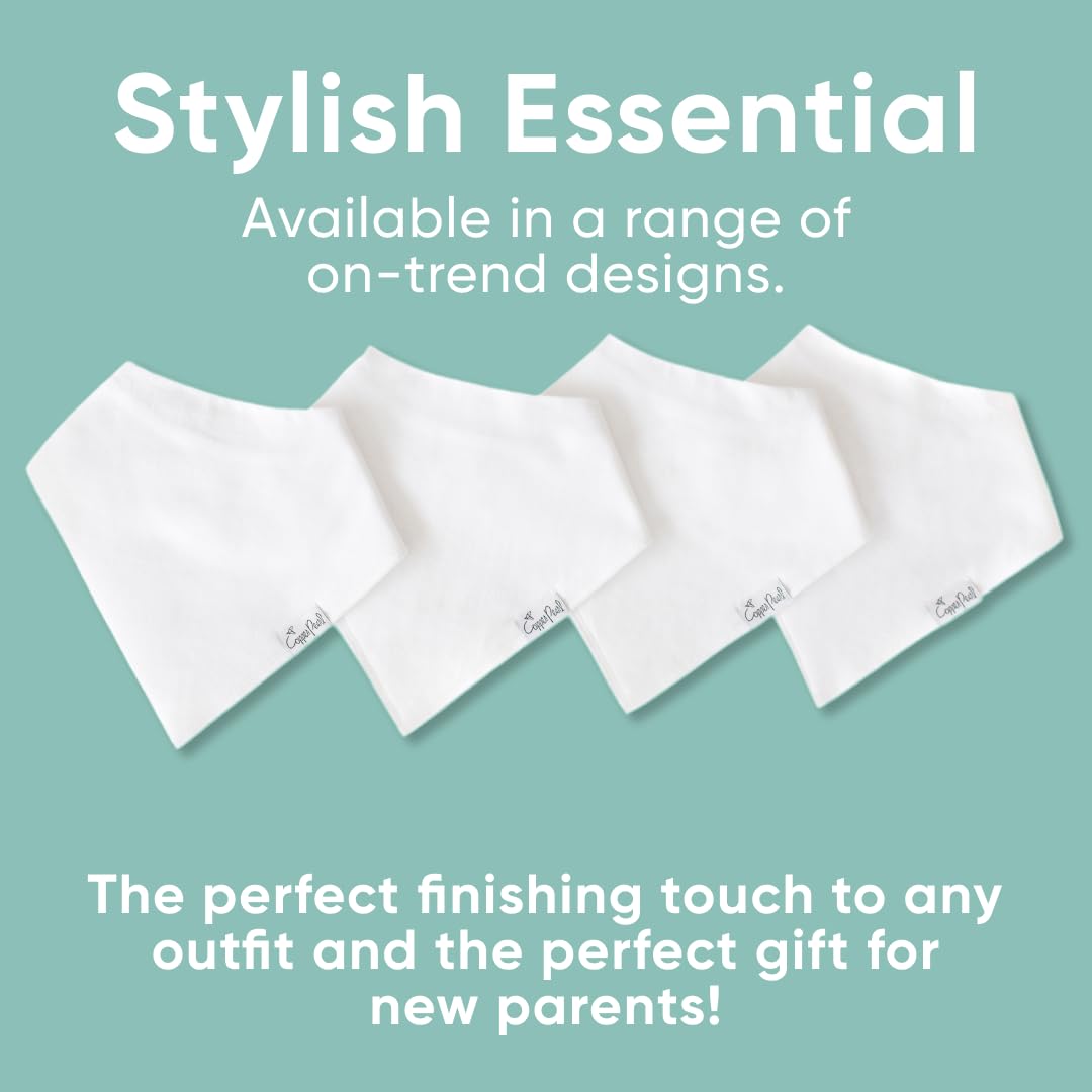 Copper Pearl 4 Pack Soft Cotton Baby Bibs for Drooling and Teething, Absorbent Drool Bibs for Baby Girl and Boy, Adjustable to Fit Newborns to Toddlers (White Basics)