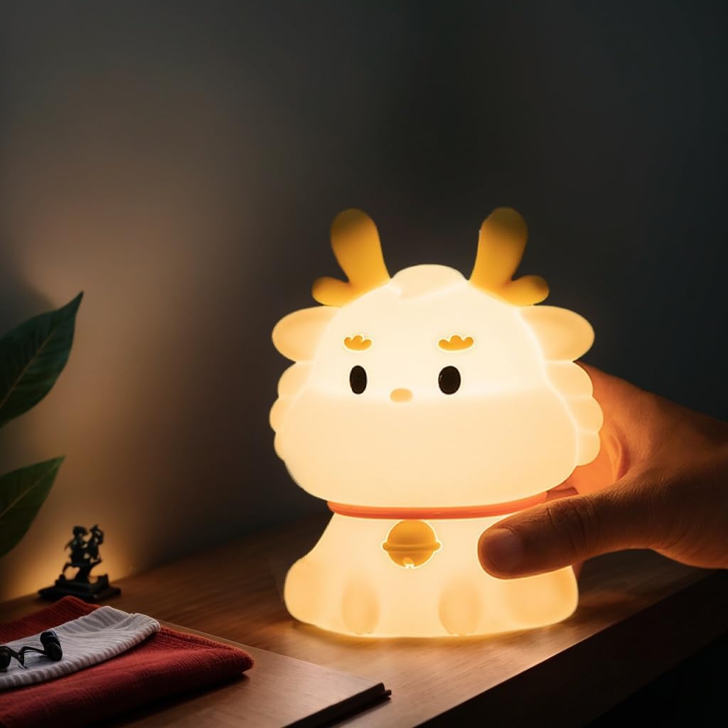Night Light for Kids, 7 Color Changing BPA-Free Silicone Lamp with Touch Control, Eye Protection, Rechargeable Battery, Soft & Safe Nursery Lamp for Boys & Girls (Dragon)