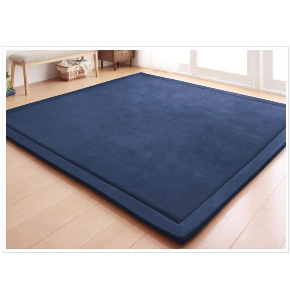 Loartee Coral Velvet Crawling Rug (6'8"x7'9", Dark Blue) for Toddler Children Play Area Rug Yoga Mat Exercise Pad
