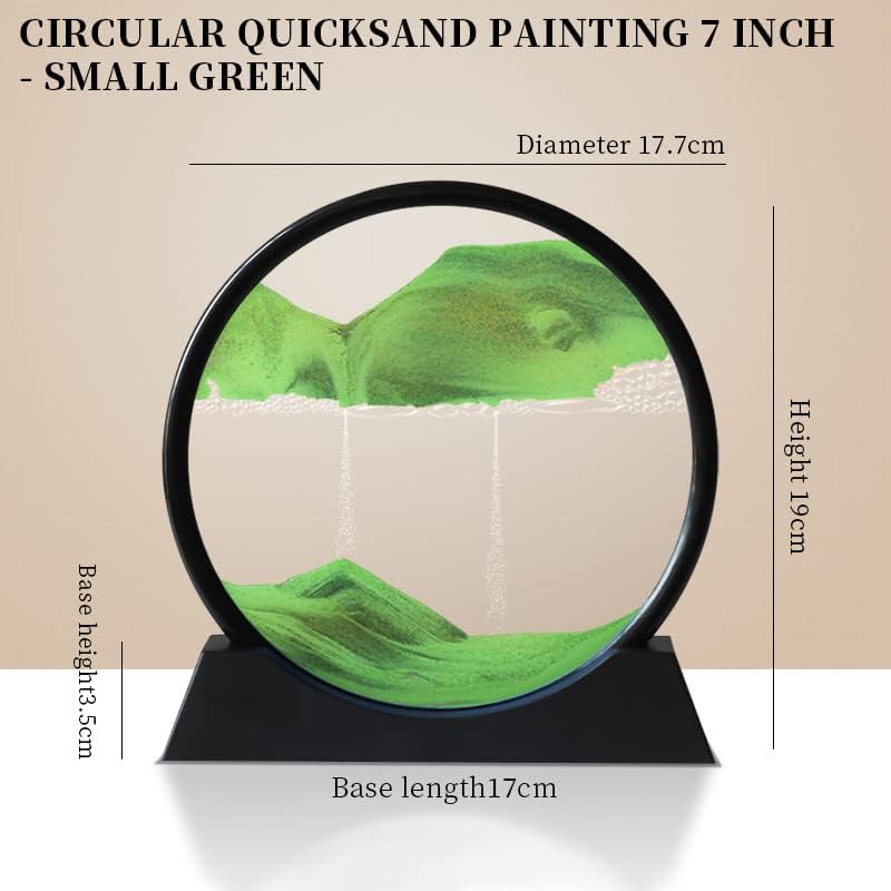Moving Sand Art Picture 3D Deep Sea Sandscapes Sand Art Liquid Motion Bubbler Timer for Adult Kid Desktop Art Toys for Home Decor and Office(Round+Green+7In)