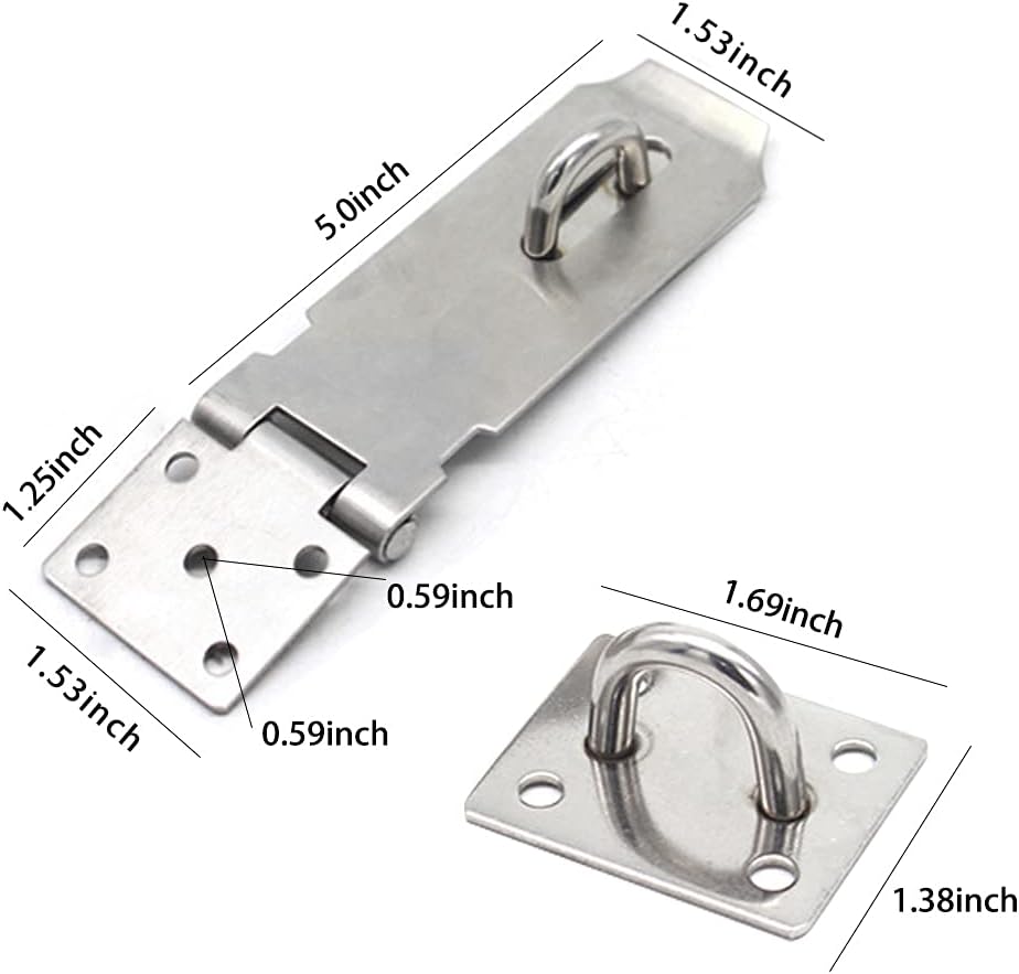 Door Locks Hasp Latch, 5 Inch Stainless Steel Safety Packlock Clasp Hasp Lock Latch, Extra Thick Gate Lock Hasp with Screws Brushed Finish 2 Pack (5inch)
