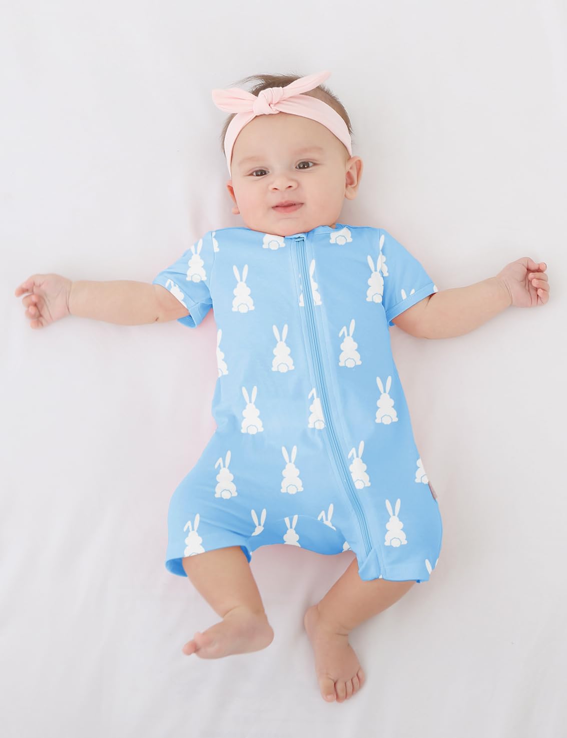 Jimonda Baby Rompers Cotton Baby Boys Baby Girls Short Sleeve Sleepers Pjs Two Way Zipper One-piece Neutral Sleep and Play