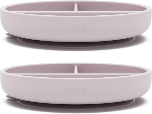 Lalo Suction Plates - 2 Pack, 100% Silicone Non-Toxic BPA-Free Baby Plates with Suction Base To Prevent Accidental Tip-Overs - Suction Plates for Toddlers With Three Divided Sections - Lavender