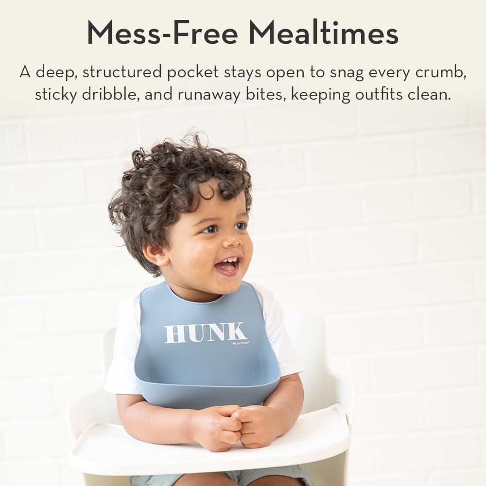Baby Bib for Eating by Bella Tunno, Waterproof Silicone Bib with Large Food Catcher, Adjustable Fit for Babies 4-12 months & Toddlers 1-3 Years, Boys & Girls, Oh Hey Sunshine