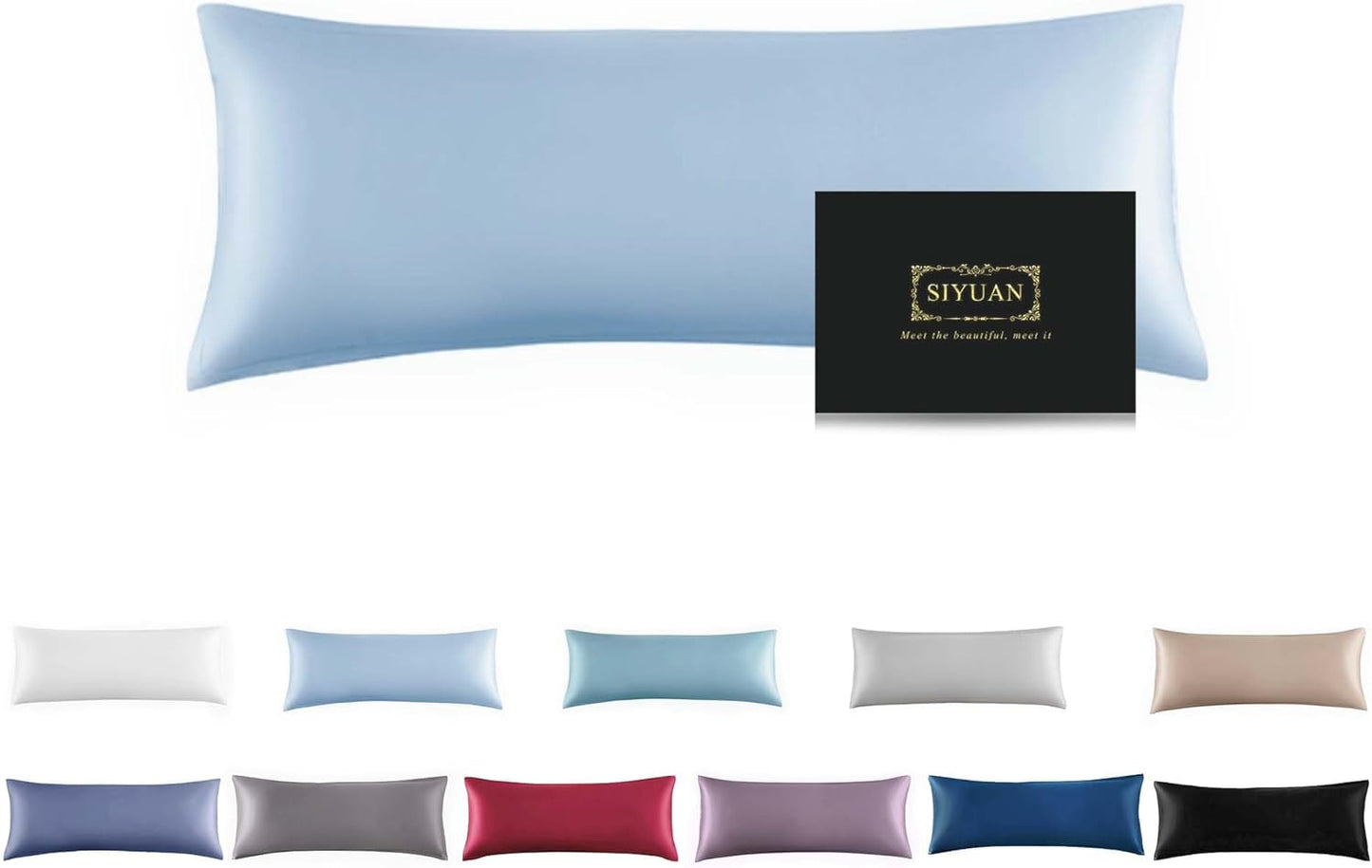 Mulberry Silk Pillowcase for Hair and Skin,Cooling Silk Pillow Case with Hidden Zipper,Allergen Proof Dual Sides Soft Breathable Smooth Silk Pillow Cover for Women (Light Blue,Body)