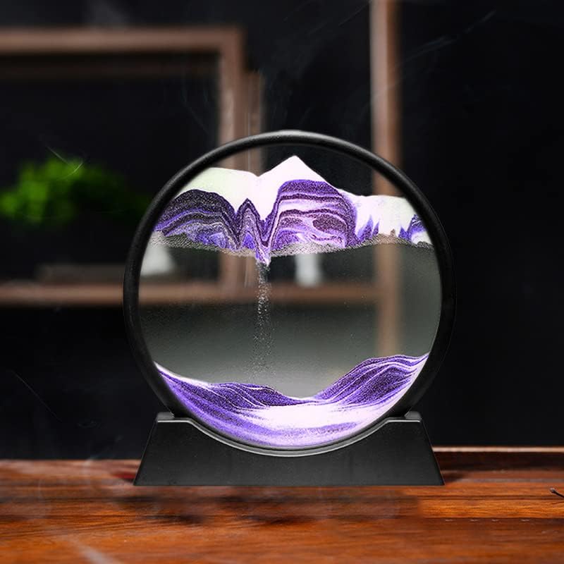 Moving Sand Art Picture,Liquid Motion 3D Sea Sandscape in Motion Display, Flowing Sand Frame Desktop Art Bookshelves Home Office Decoration (12 inch, Purple)