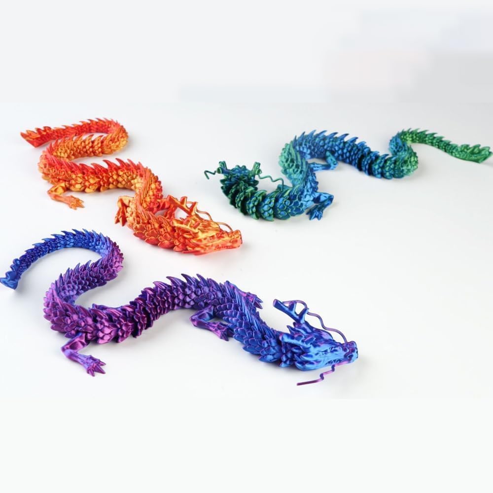 3D Printed Dragon, 17.7 Inch Articulated Dragon, Crystal Dragon, Dragon Fidget Toy, Home Office Decor Executive Desk Toys (RDBU)