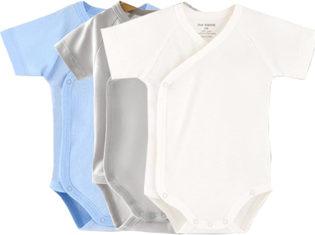Baby Boys Girls Short Sleeves Kimono Clothes Cotton Baby Side-Snap Bodysuit Pack of Baby Layette Set