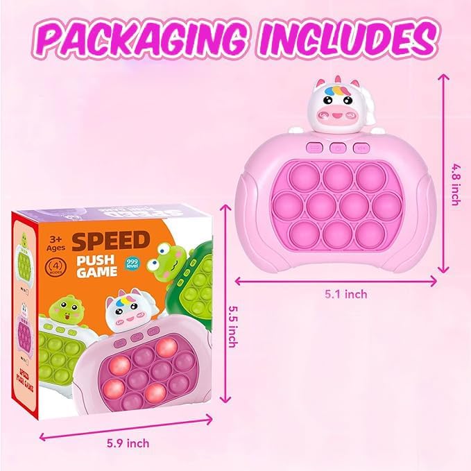 Unicorn Fast Speed Pushing Pop Game, Pink Pop Game Light Up Fidget Toys with Instant Sound Feedback | Animal Pop Target Push Bubble Game Toy for Kids Fast-paced Pop Game Console (No Battery)