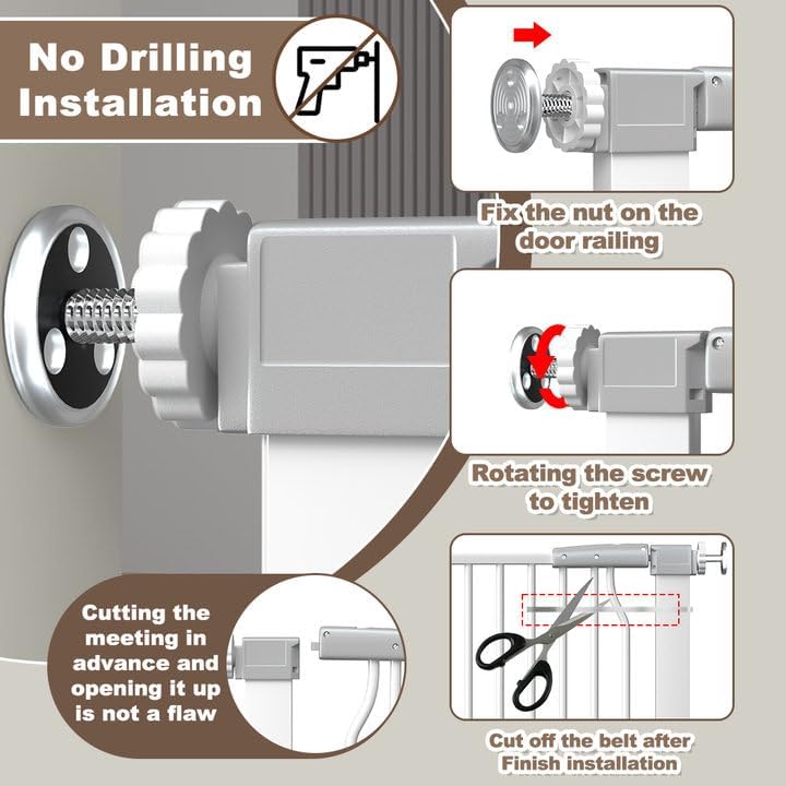 41" Extra Tall Cat Gate for Doorway, 40.6-49.1'' Metal Pet Baby Safe Gate, Extra Wide Pressure Mounted Child Door with Expansion Kit, No Drilling Cat Fence Indoor, Tall Dog Gate, White