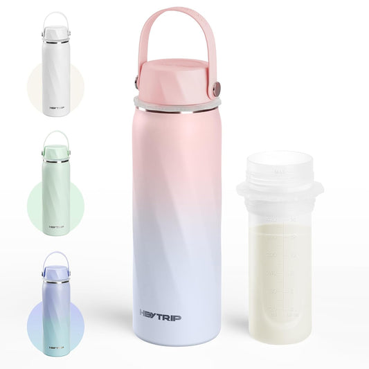 HEYTRIP Vacuum Insulated Breastmilk Cooler Bottle, 20oz Stainless Steel Portable Breastmilk Chiller, Reusable Storage Container Keeps Milk Fresh for 36+ Hours, TSA Approved, Rosy Azure