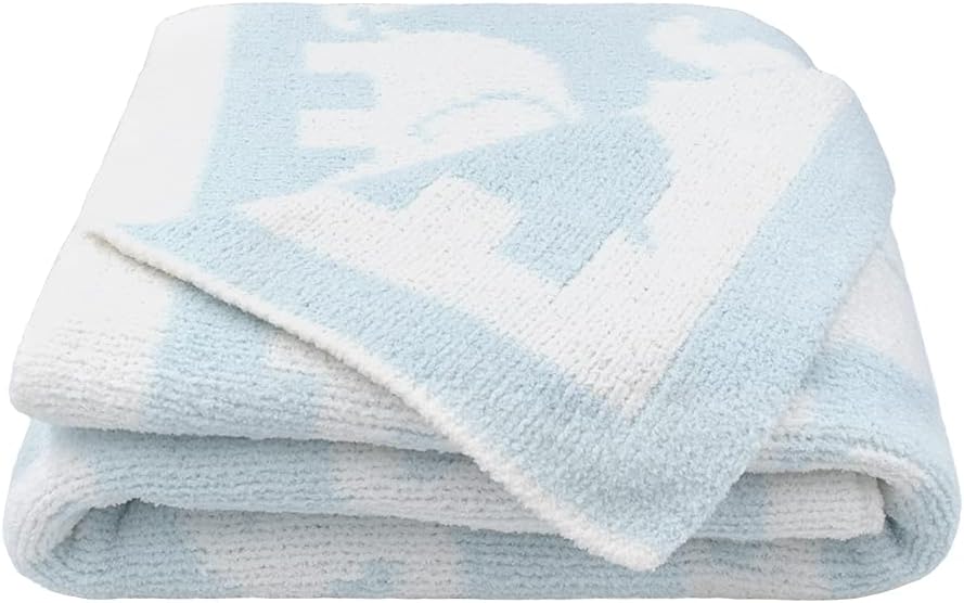 Living Textiles Chenille Baby Blanket - Blue Elephant Ultra Soft, Thick, and Versatile | Warm Blanket for Newborns, Throw Blanket for Crib, Stroller Cover | Perfect Baby Gift 40 x 30 inches