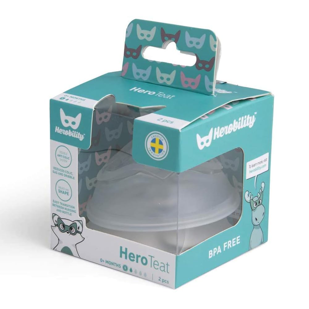 Herobility Double Anti-Colic Silicone Nipples, Baby Bottle Teats, Breast Like Shaped Nipples - Fits Herobility's & Eco Baby Bottles | Pack of 2 (X-Small Size)