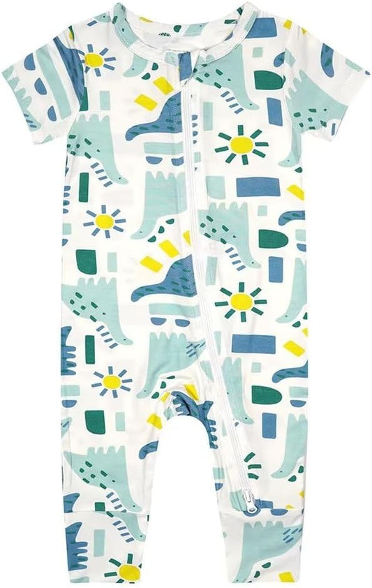 Teach Leanbh Toddler Unisex Baby Bamboo Viscose Pajamas 2 Way Zipper Short Sleeve Footless Romper Jumpsuit Sleep and Play
