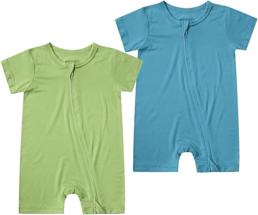 Teach Leanbh Unisex Baby 2 Pack Bamboo Viscose Pajamas Short Sleeve 2 Way Zipper Romper Jumpsuit Sleep and Play