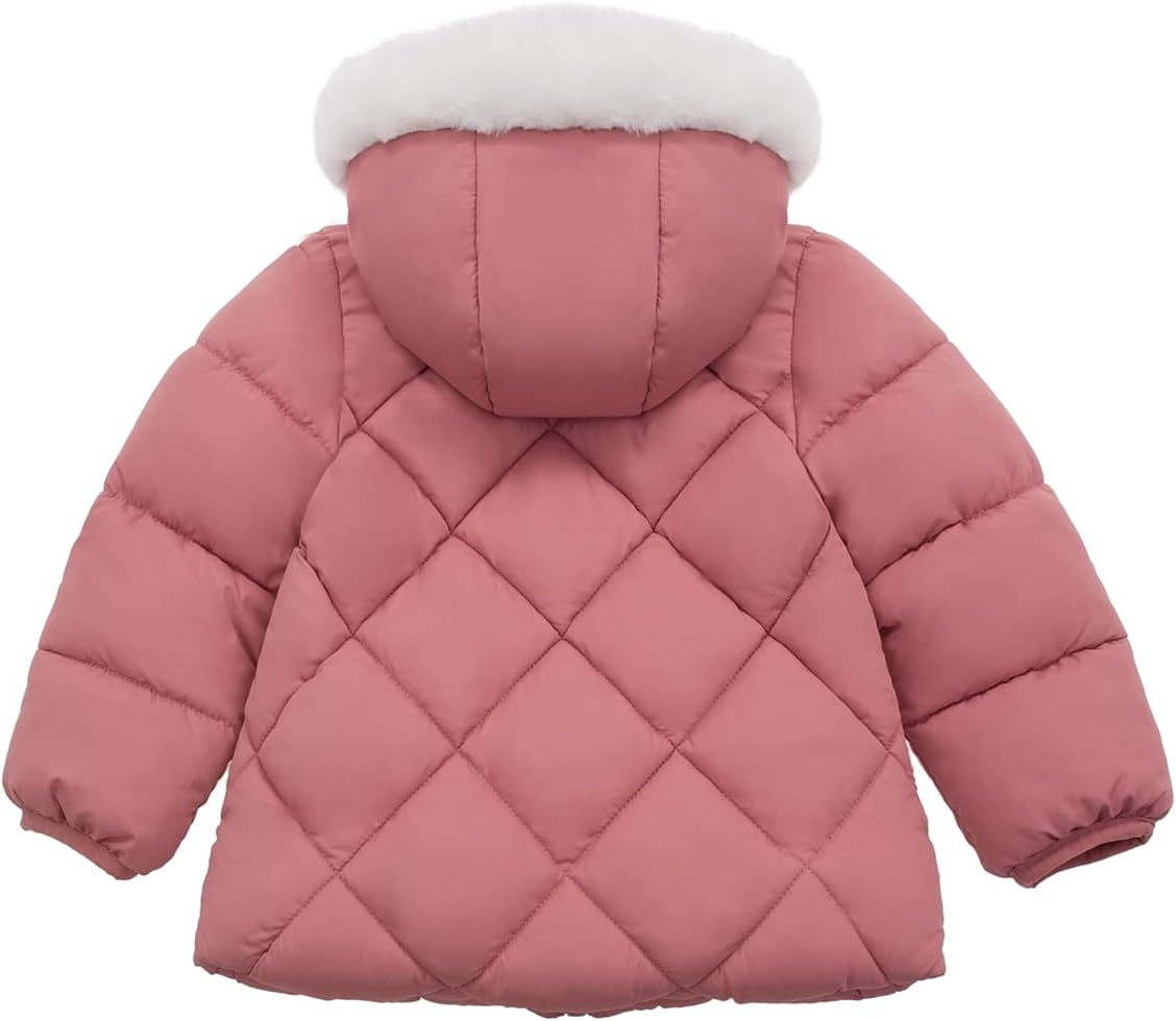 Rokka&Rolla Baby Girls' Water-Resistant Puffer Jacket Hooded Winter Coat with Soft Mini Fur Lining for Newborn Infant Toddler