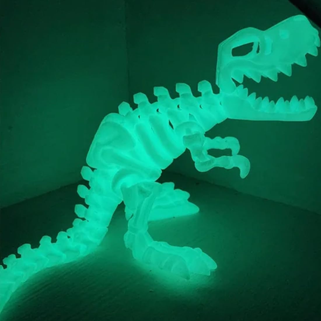 3D Printed Dinosaur Bone Skeleton Tyrannosaurus Rex with Movable Jaw Fidget Dinosaur Toys Full Articulated Dinosaur Executive Desk Toys Home Office Decor, Luminous