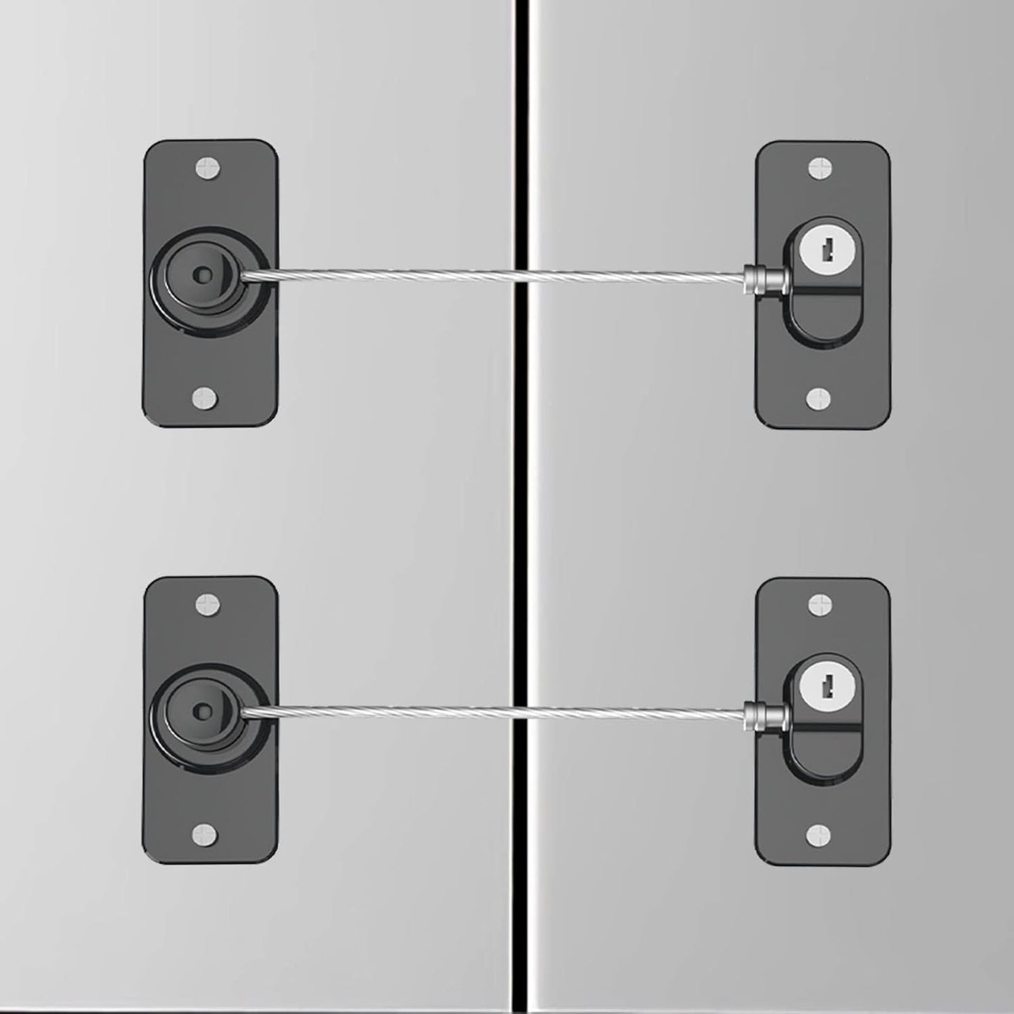 Refrigerator Lock with Key, Fridge Locks,Lock for Fridge Freezer, Cabinets and Drawers, Air Oven Air Fryer, Closets, Windows, 2 Pack Refrigerator Lock with 4 Keys (Black-Mini)